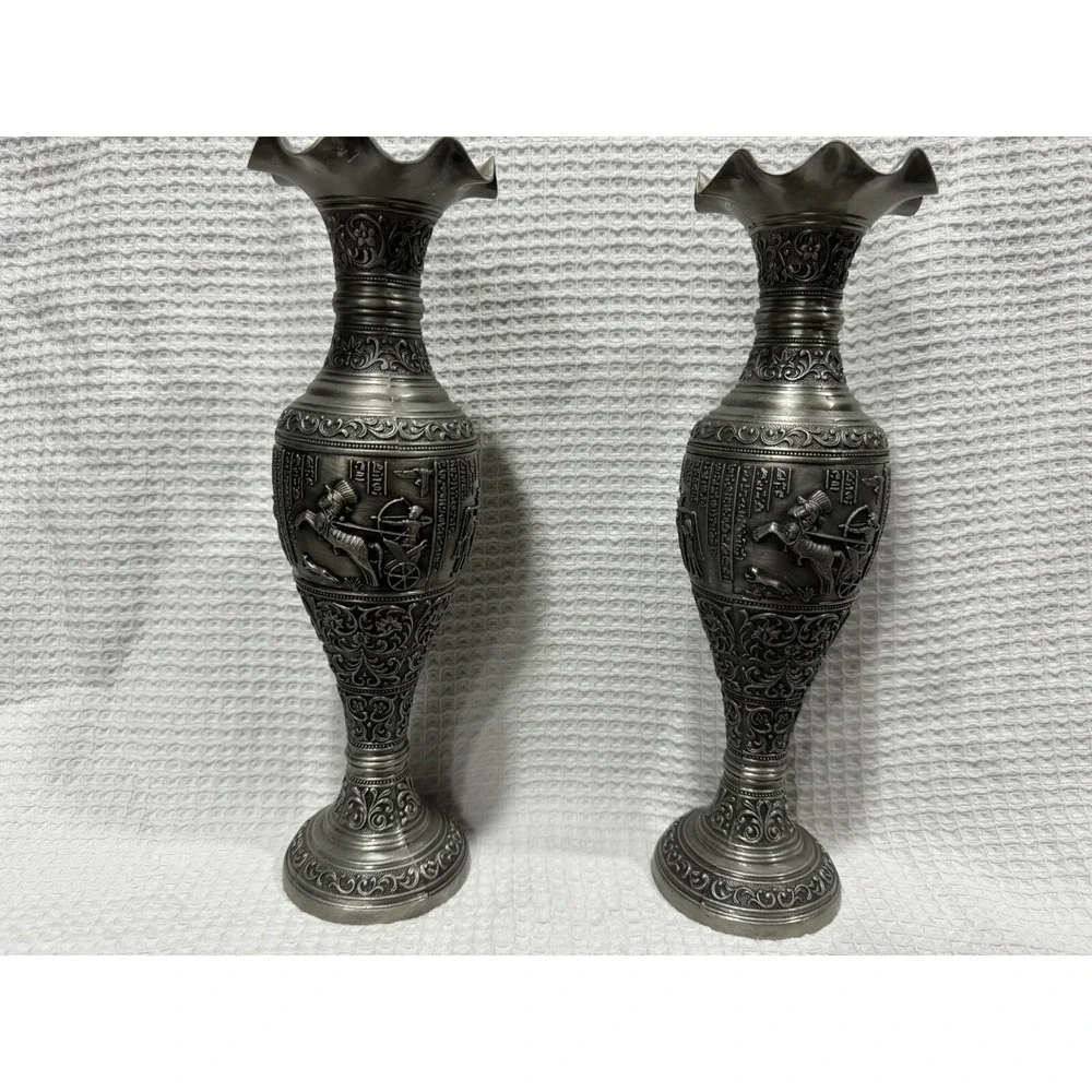 Large pewter Egyptian vases